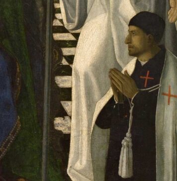 Detalle de LA VIRGEN DEL CABALLERO DE MONTESA, orden en la que el príncipe Jaime de Aragón ingresó tras su fracasada boda.