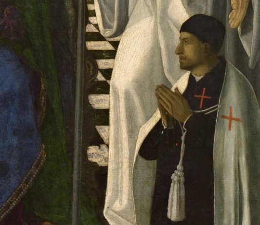 Detalle de LA VIRGEN DEL CABALLERO DE MONTESA, orden en la que el príncipe Jaime de Aragón ingresó tras su fracasada boda.