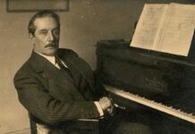 Retrato de Giacomo Puccini.