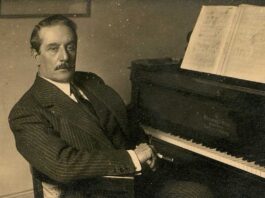 Retrato de Giacomo Puccini.