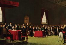 Venezuela y su emancipación en 1811 Pintura titulada "Cinco de julio de 1811" de Juan Lovera. Recrea el momento de la firma del Acta de la Declaración de la Independencia de Venezuela.