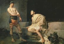 Vísceras, sangre y emoción: los combates de gladiadores Gladiadores después del combate, por José Moreno Carbonero (1882).