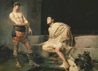 Gladiadores después del combate, por José Moreno Carbonero (1882).