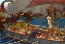 Ulises y las sirenas, por John William Waterhouse, 1891. LA escena recrea uno de los pasajes más célebres de la Odisea de Homero.