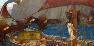 Ulises y las sirenas, por John William Waterhouse, 1891. LA escena recrea uno de los pasajes más célebres de la Odisea de Homero.