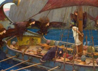 Ulises y las sirenas, por John William Waterhouse, 1891. LA escena recrea uno de los pasajes más célebres de la Odisea de Homero.