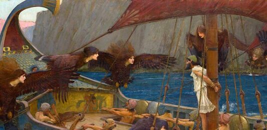 Ulises y las sirenas, por John William Waterhouse, 1891. LA escena recrea uno de los pasajes más célebres de la Odisea de Homero.