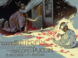 Cartel de Adolfo Hohenstein de la ópera Madame Butterfly.