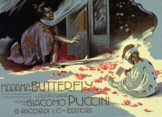 Madame Butterfly, un gran abucheo para la gloria Cartel de Adolfo Hohenstein de la ópera Madame Butterfly.
