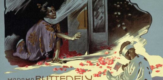 Cartel de Adolfo Hohenstein de la ópera Madame Butterfly.