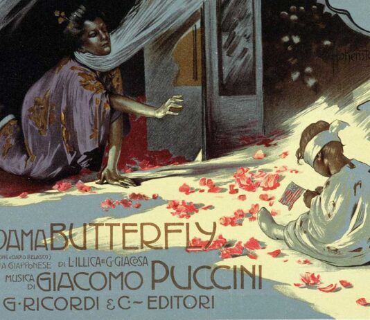 Cartel de Adolfo Hohenstein de la ópera Madame Butterfly.