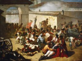 Literatura e Historia, una fructífera relación Representación de la muerte de Velarde frente al arco del parque de artillería de Monteleón, por Manuel Castellano (Museo de Historia de Madrid).