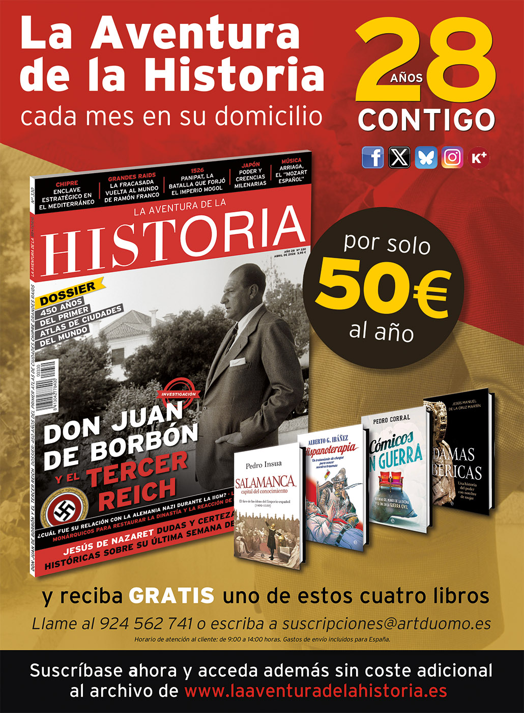 Oferta de suscripción a la revista de historia La Aventura de la Historia, del mes de abril de 2026.