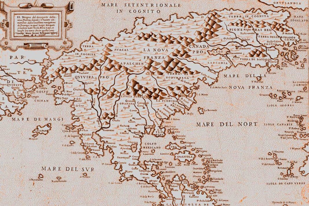 Mapa italiano de 1566, mostrando las inscripciones terra incognita y mare incognitum.