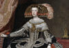 Retrato de la reina Mariana de Austria (detalle) pintado por Velázquez hacia 1652-1653 y conservado en el Museo Nacional del Prado.