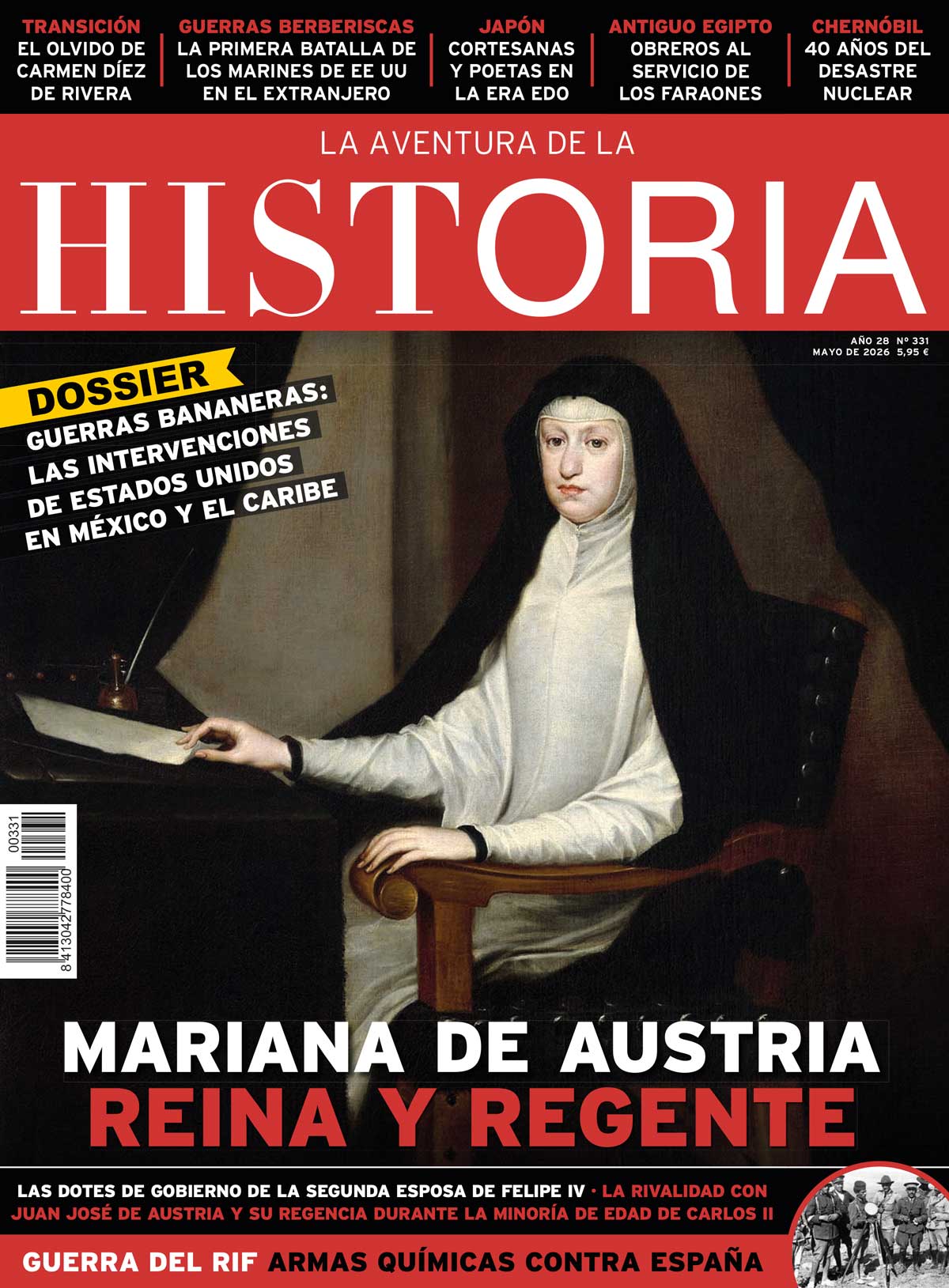 Portada del número 331 de la revista de historia "La Aventura de la Historia", ilustrada con un retrato de la reina Marina de Austria.