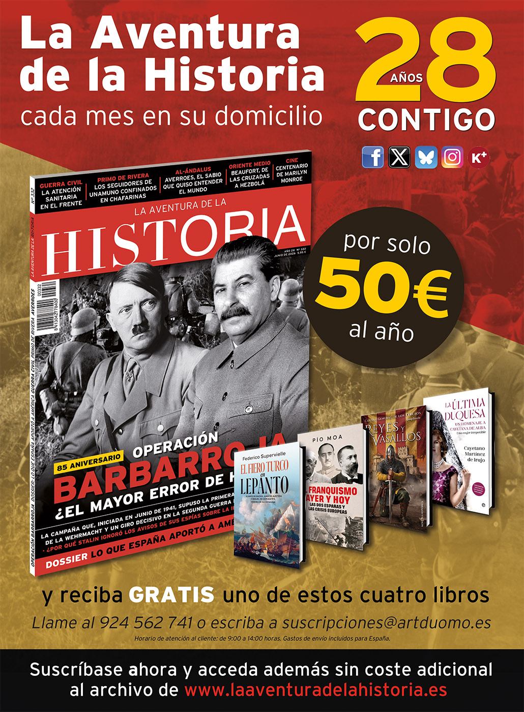 Oferta de suscripción a la revista de historia La Aventura de la Historia, del mes de junio de 2026.