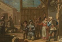 Don Quijote armado caballero, por Valero Iriarte, hacia 1720 (Museo del Prado.