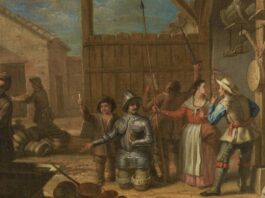 Don Quijote armado caballero, por Valero Iriarte, hacia 1720 (Museo del Prado.