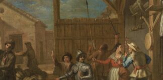Quijote, el gran emblema del Siglo de Oro Don Quijote armado caballero, por Valero Iriarte, hacia 1720 (Museo del Prado.