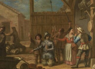 Quijote, el gran emblema del Siglo de Oro Don Quijote armado caballero, por Valero Iriarte, hacia 1720 (Museo del Prado.