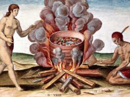 Derechos para los indios: la polémica de las encomiendas Indios cocinando pescado. Grabado de 'Admirante Narratio Americae' por Theodore de Bry (1528-1598).