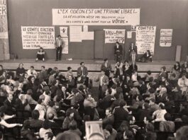El Teatro Odeón de París, ocupado por estudiantes el 28 de mayo de 1968.