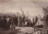 Cristóbal Colón pide permiso al príor de La Rábida para ir a descubrir América, realizado por J. Laurent y Cía, sobre una obra original de Ricardo Balaca y Orejas Canseco, hacia 1879.