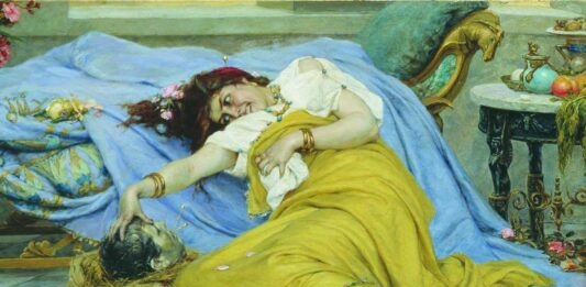 CON LA CABEZA DE CICERÓN, por Pavel Svedomsy, 1870. El historiador Dión relató cómo Fulvia profanó los restos de su enemigo, expuestos en el Foro.