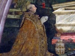 Alegoría de Alejandro VI y los Borgia en la galería de los Uffizi de Florencia.