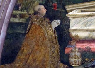 Alegoría de Alejandro VI y los Borgia en la galería de los Uffizi de Florencia.
