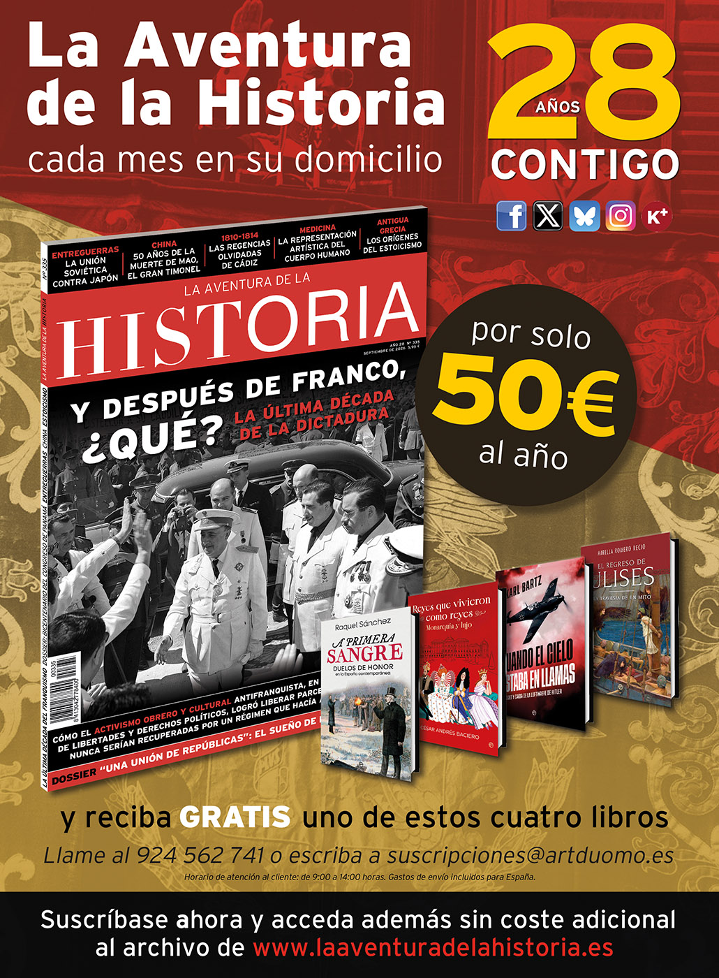 Oferta de suscripción a la revista La Aventura de la Historia, correspondiente al mes de septiembre de 2026.