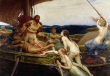 La Odisea: cíclopes, vientos, ninfas y sirenas "Ulises y las sirenas", por Herbert James Draper, 1909, Ferens Art Gallery (Reino Unido).