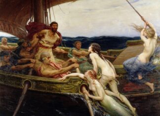 "Ulises y las sirenas", por Herbert James Draper, 1909, Ferens Art Gallery (Reino Unido).