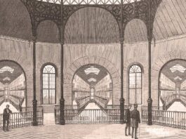 Perspectiva de la segunda, tercera y cuarta galerías de celdas, dibujo de Manuel Nao, grabado de Bernardo Rico.