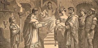 Serena, una hispana al frente de la Roma imperial Teodosio le entrega a Stillicho a su sobrina Serena por esposa, según un grabado del siglo XIX.