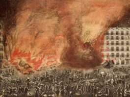 El incendio que destruyó la Plaza Mayor de Madrid Vista del incendio de la Plaza Mayor, 1790. (Museo de Historia de Madrid).