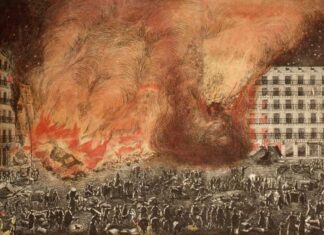 El incendio que destruyó la Plaza Mayor de Madrid Vista del incendio de la Plaza Mayor, 1790. (Museo de Historia de Madrid).