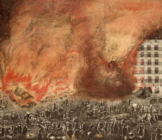 Vista del incendio de la Plaza Mayor, 1790. (Museo de Historia de Madrid).