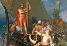 Ulises: buscando un mito en Ítaca Odiseo atado al mástil de su barco tratando de vencer la atracción de las sirenas. Cuadro de Léon Belly Las sirenas (Museo de l'Hotel Sandelin, Saint Omer, Francia).