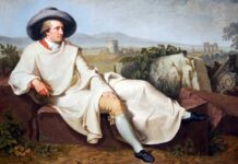 GOETHE EN LA CAMPIÑA ROMANA, por Johann Heinrich Wilhelm Tischbein, 1787. Se asocia a él la frase "prefiero la injusticia al desorden".
