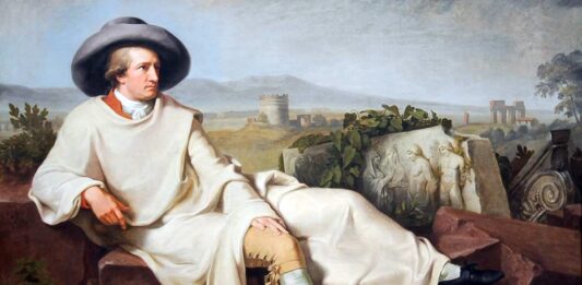 GOETHE EN LA CAMPIÑA ROMANA, por Johann Heinrich Wilhelm Tischbein, 1787. Se asocia a él la frase "prefiero la injusticia al desorden".