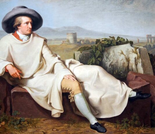 GOETHE EN LA CAMPIÑA ROMANA, por Johann Heinrich Wilhelm Tischbein, 1787. Se asocia a él la frase "prefiero la injusticia al desorden".