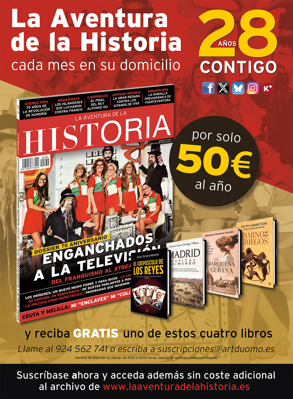 Oferta de suscripción a la revista "La Aventura de la Historia", correspondiente al mes de octubre de 2026.