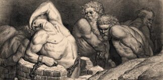 Los titanes fueron encerrados en el Tártaro o inframundo griego tras su derrota ante Zeus. Grabado de G. Doré.
