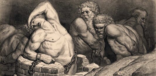 La inquietud por el Más Allá en el mundo antiguo Los titanes fueron encerrados en el Tártaro o inframundo griego tras su derrota ante Zeus. Grabado de G. Doré.